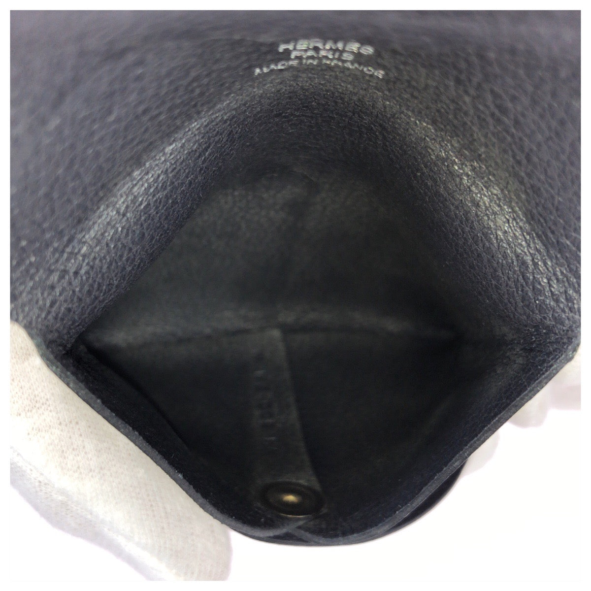 22819
HERMES Bastia Black Silver Hardware Leather Coin Purse Unisex W Stamp Men's ABP21