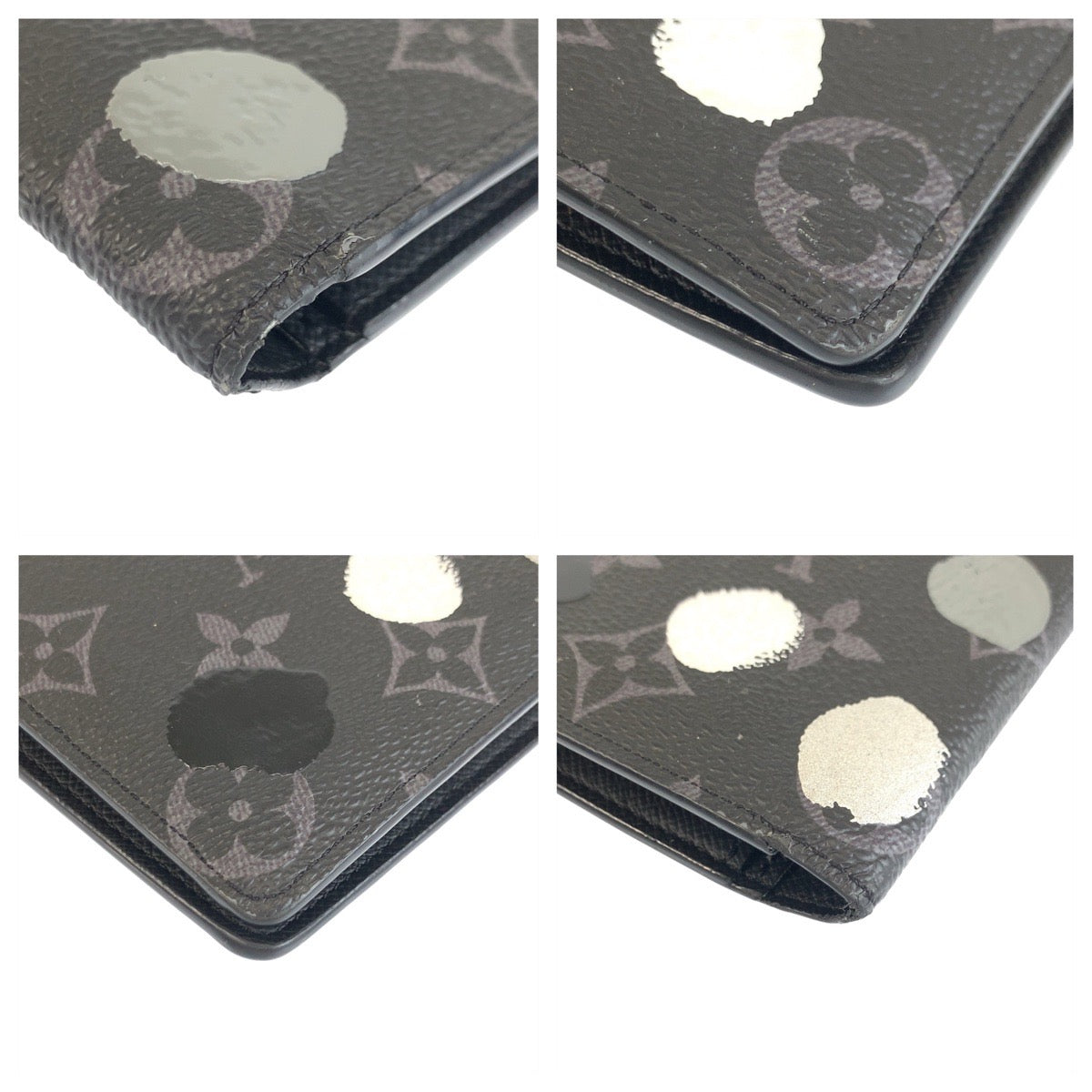 22821
LOUIS VUITTON ルイヴィトン Monogram Eclipse Portefeuille Painted Dots Yayoi Kusama Black Gray PVC M81932 Long Wallet Men's ABP82