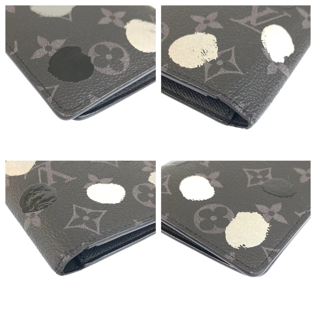 22821
LOUIS VUITTON ルイヴィトン Monogram Eclipse Portefeuille Painted Dots Yayoi Kusama Black Gray PVC M81932 Long Wallet Men's ABP82
