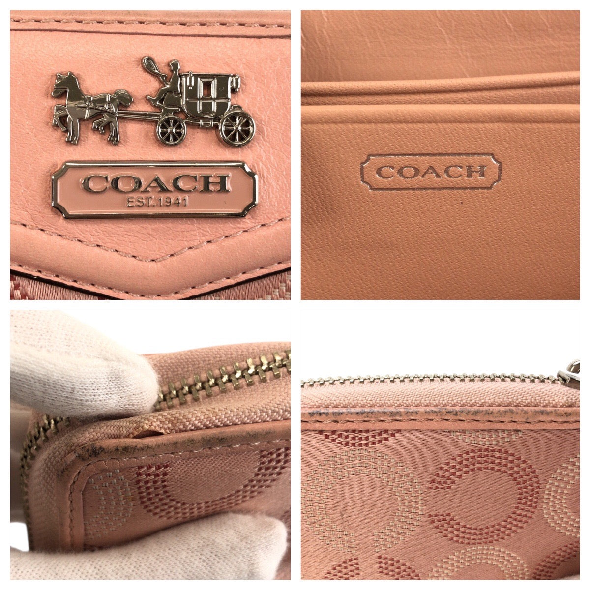 22826
COACH コーチ シグネチャー オプアート ピンク シルバー金具 キャンバス / レザー 長財布 ラウンドファスナー レディース B3