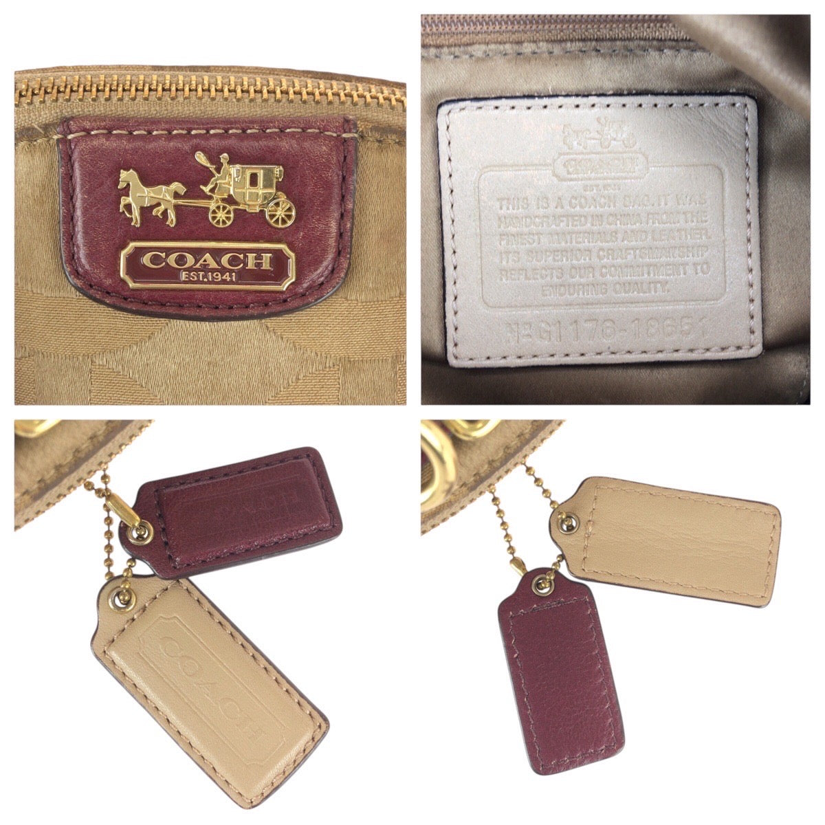22829
COACH コーチ マディソン ベージュ ボルドー ゴールド金具 ナイロン / レザー G1176-18651 ハンドバッグ レディース AB3