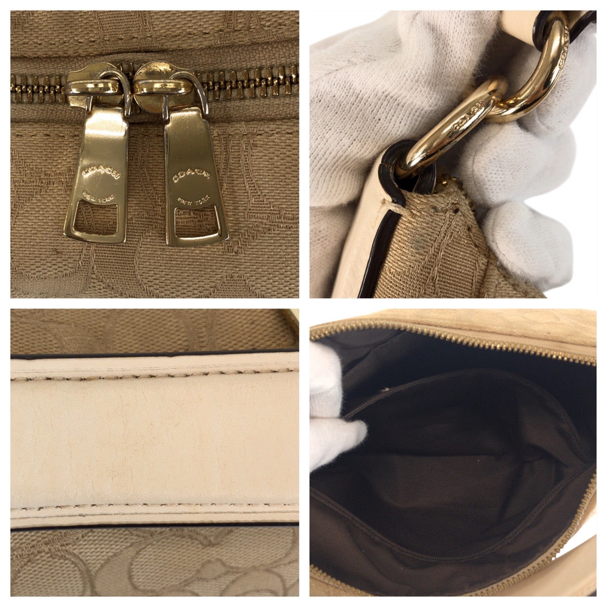 22845
COACH コーチ シグネチャー ベージュ アイボリー ゴールド金具 キャンバス / レザー F58284 ショルダーバッグ ハンドバッグ レディース ABP14