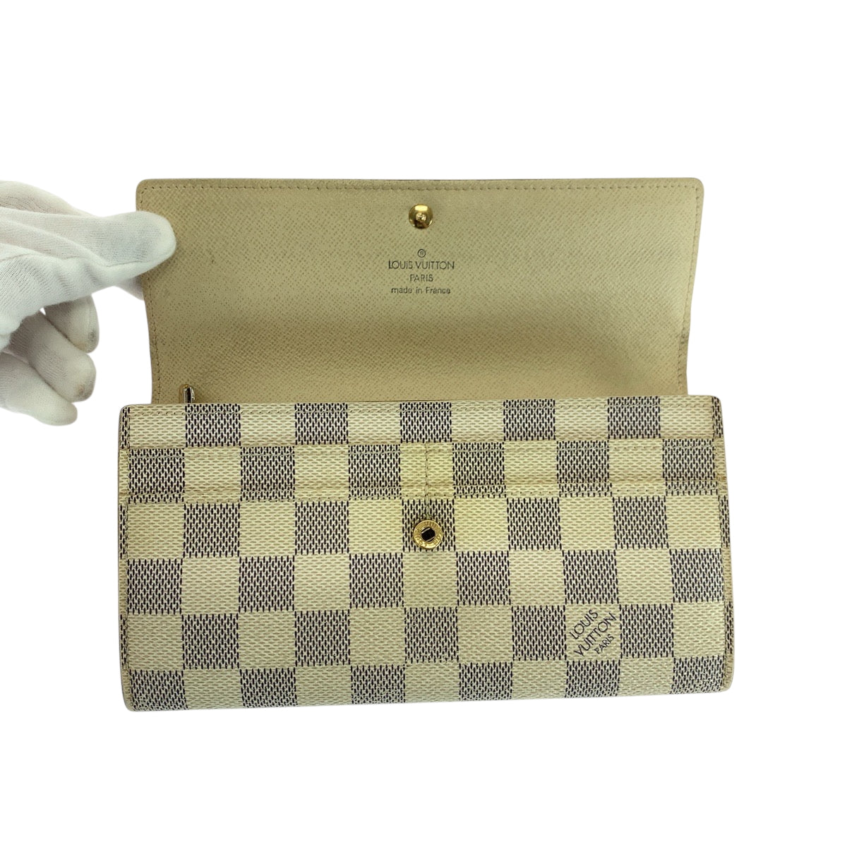 22854
LOUIS VUITTON ルイヴィトン ダミエ アズール ポルトフォイユ サラ ホワイト グレー ゴールド金具 PVC N61735 長財布 ロングウォレット レディース AB22