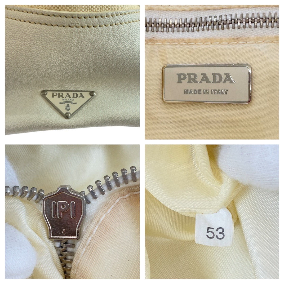 22866
PRADA Triangle Logo Plate White Ivory Canvas / Leather Tote Bag Shoulder Bag Ladies AB27