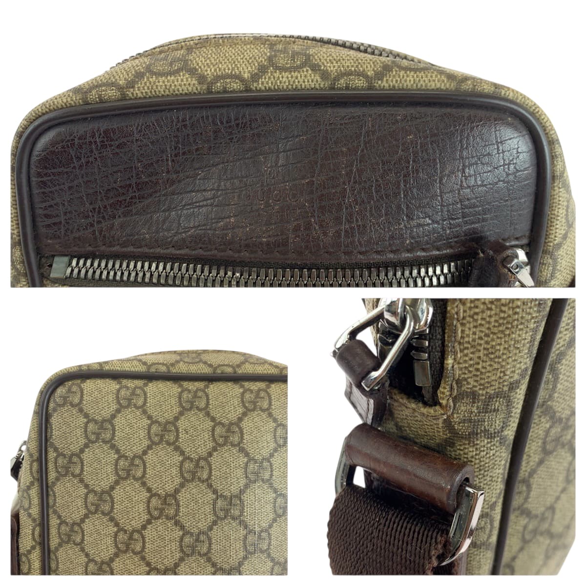 22868
GUCCI グッチ ベージュ ブラウン シルバー金具 GGスプリームキャンバス 101680 ショルダーバッグ ポシェット レディース ABP34