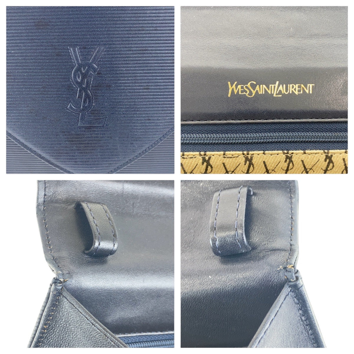 22885
YVES SAINT LAURENT イヴ サンローラン ロゴ型押し ブラック 黒 シルバー金具 レザー ショルダーバッグ 肩掛け レディース AB40