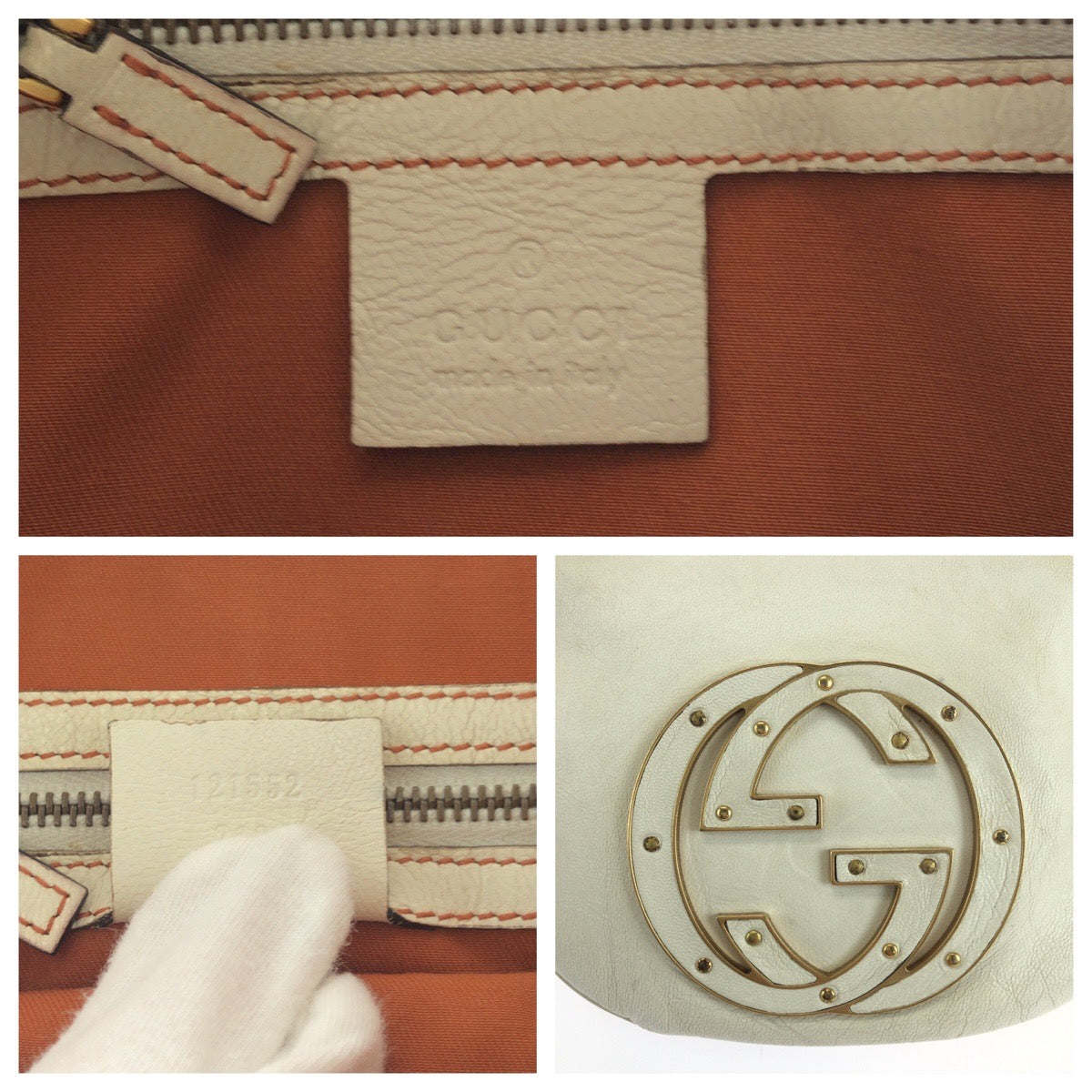 22889
GUCCI グッチ ソーホー インターロッキング ホワイト ゴールド金具 レザー 121552 ホーボー ショルダーバッグ 肩掛け レディース AB52
