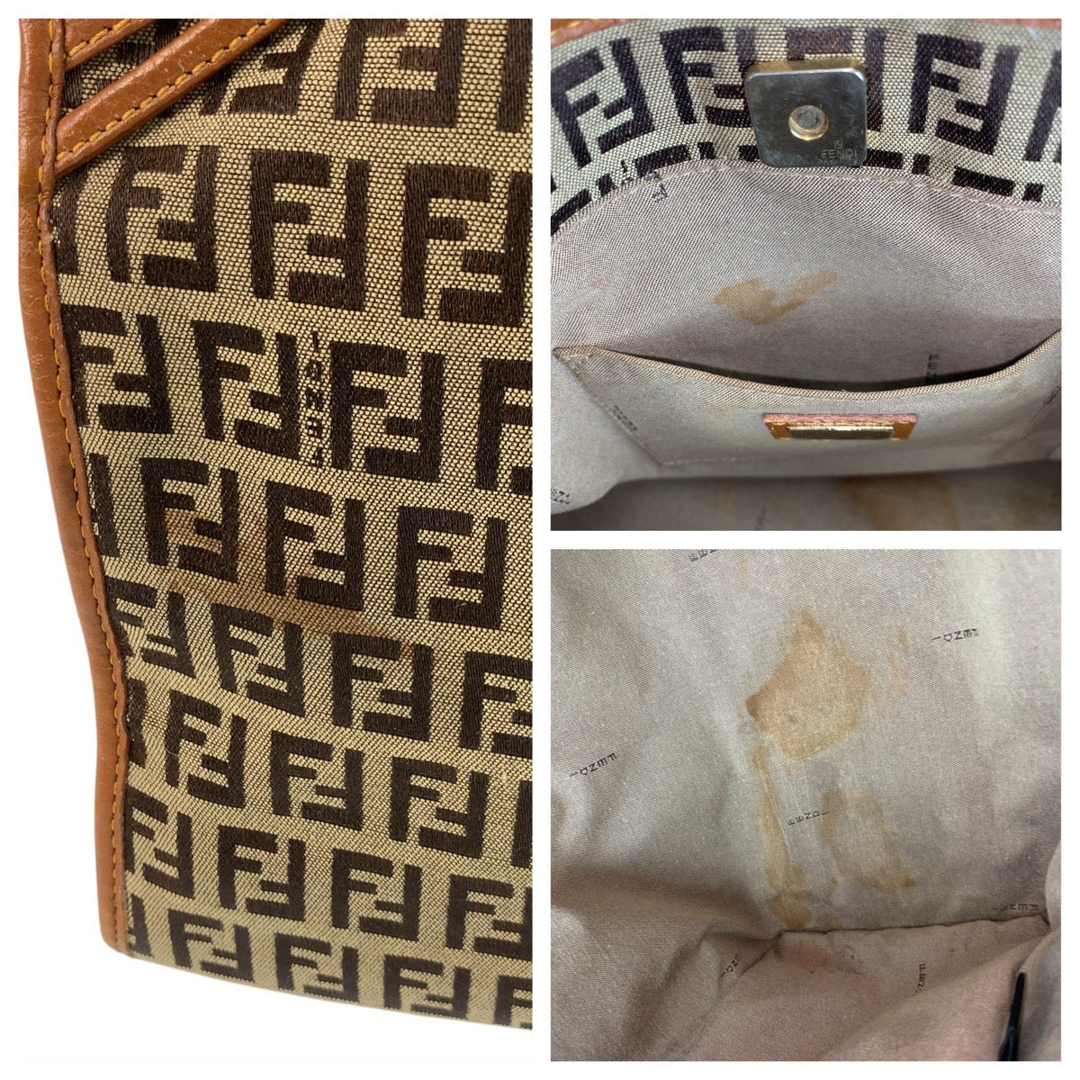 22891
FENDI Zucchino Brown Gold Hardware Canvas / Leather 8BH153 Tote Bag Shoulder Bag Women's AB45