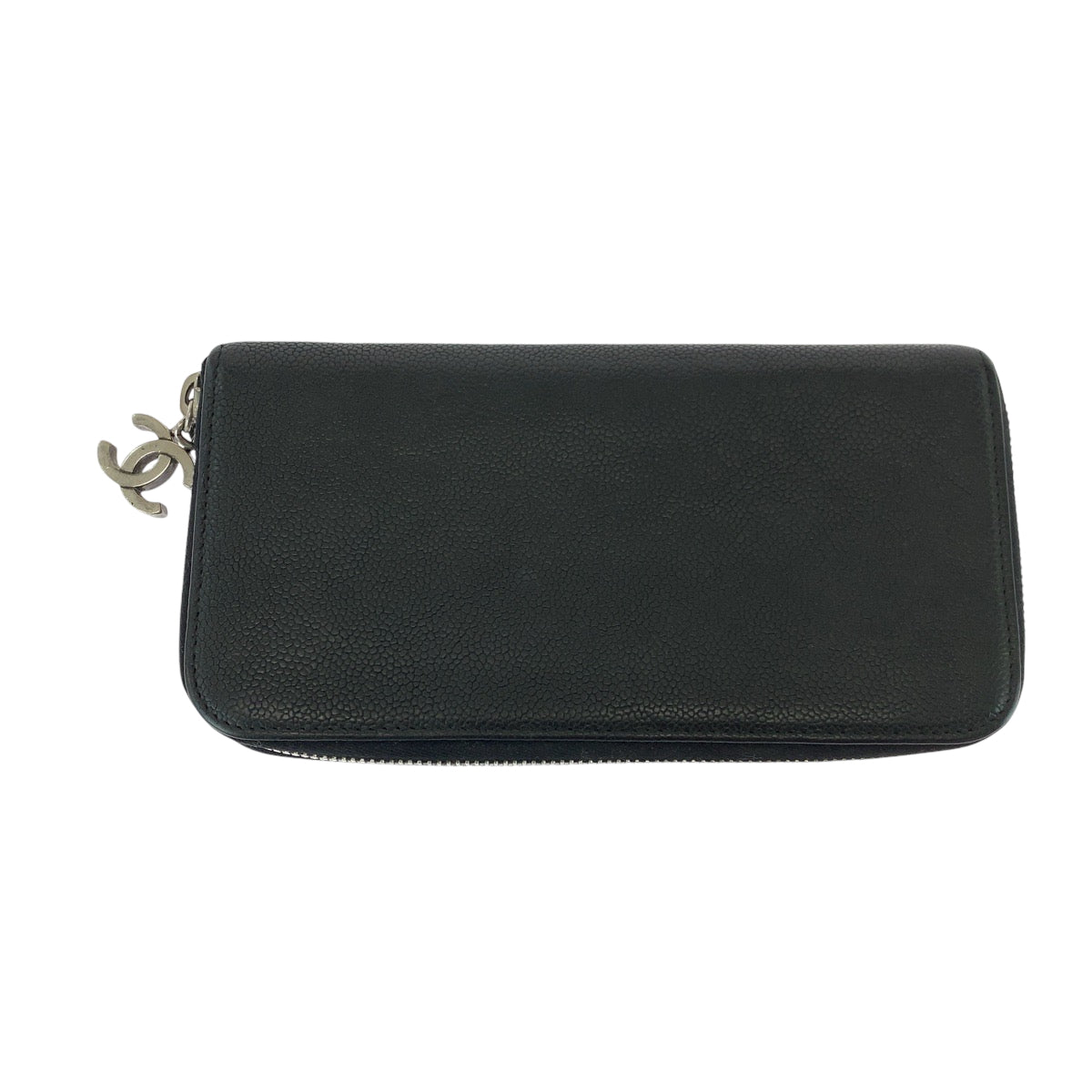 22896
CHANEL Coco Mark Black Silver Hardware Caviar Skin Long Wallet Round Zipper Women's AB48