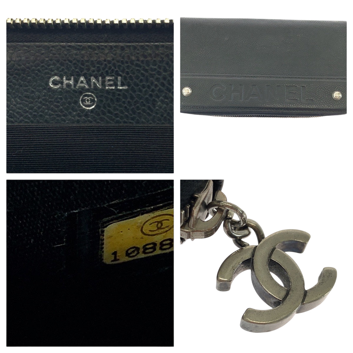 22896
CHANEL Coco Mark Black Silver Hardware Caviar Skin Long Wallet Round Zipper Women's AB48