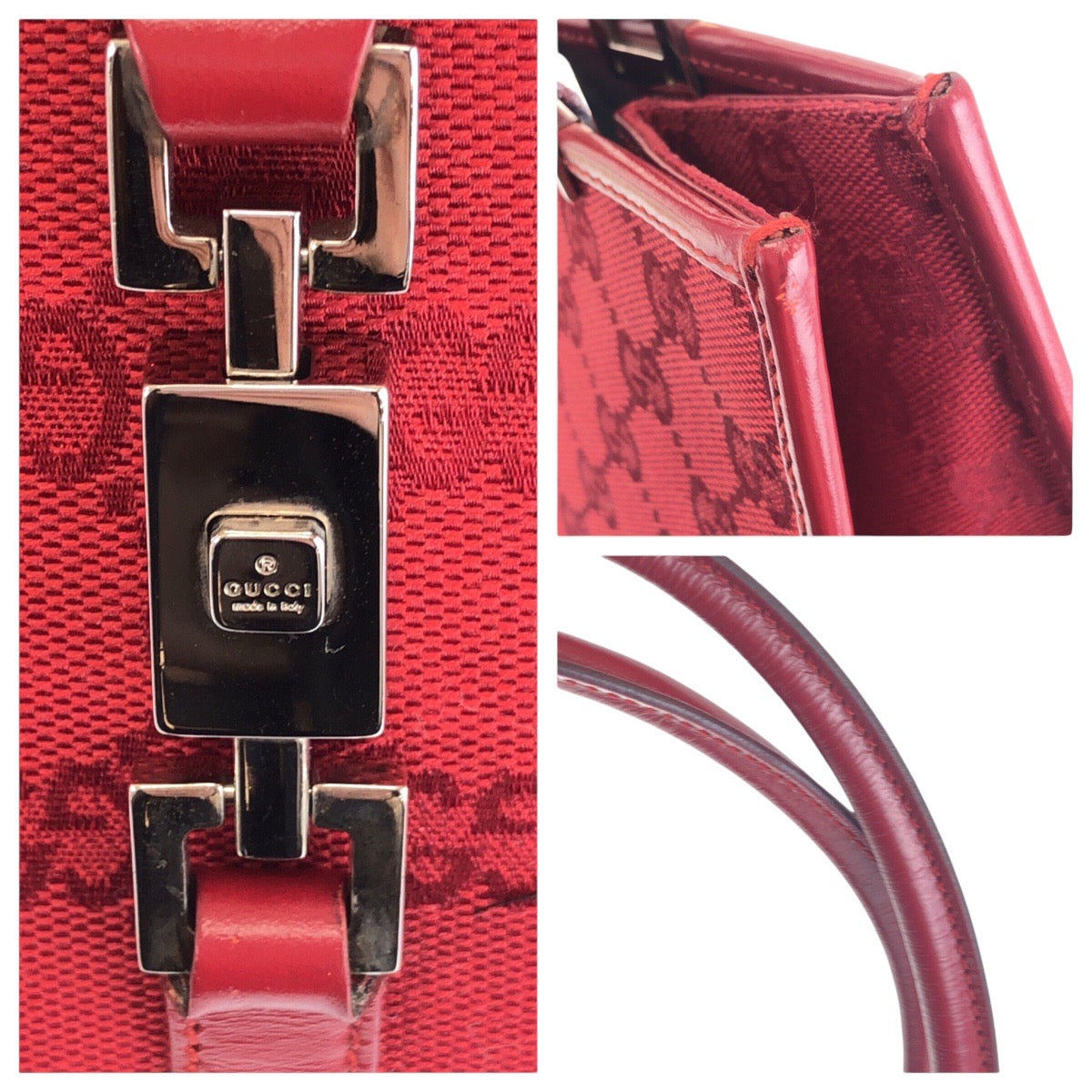 22901
GUCCI Jackie Red Silver Hardware GG Canvas / Leather 002 1073 Shoulder Bag Handbag Ladies AB48