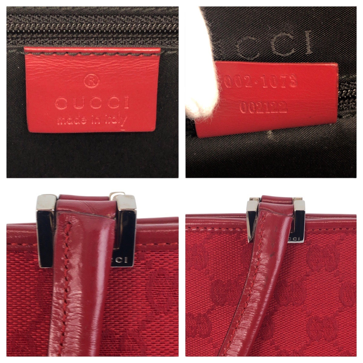 22901
GUCCI Jackie Red Silver Hardware GG Canvas / Leather 002 1073 Shoulder Bag Handbag Ladies AB48