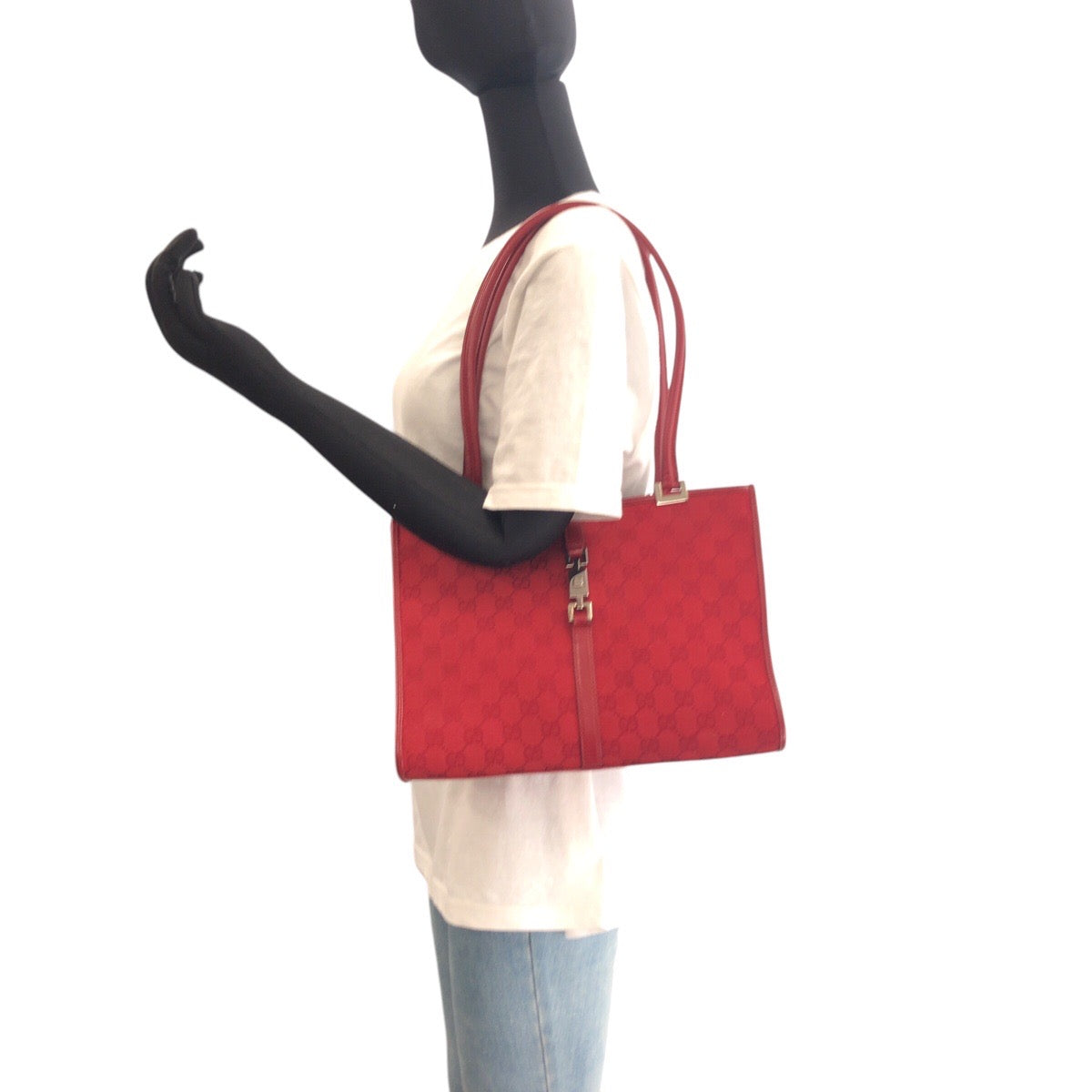 22901
GUCCI Jackie Red Silver Hardware GG Canvas / Leather 002 1073 Shoulder Bag Handbag Ladies AB48