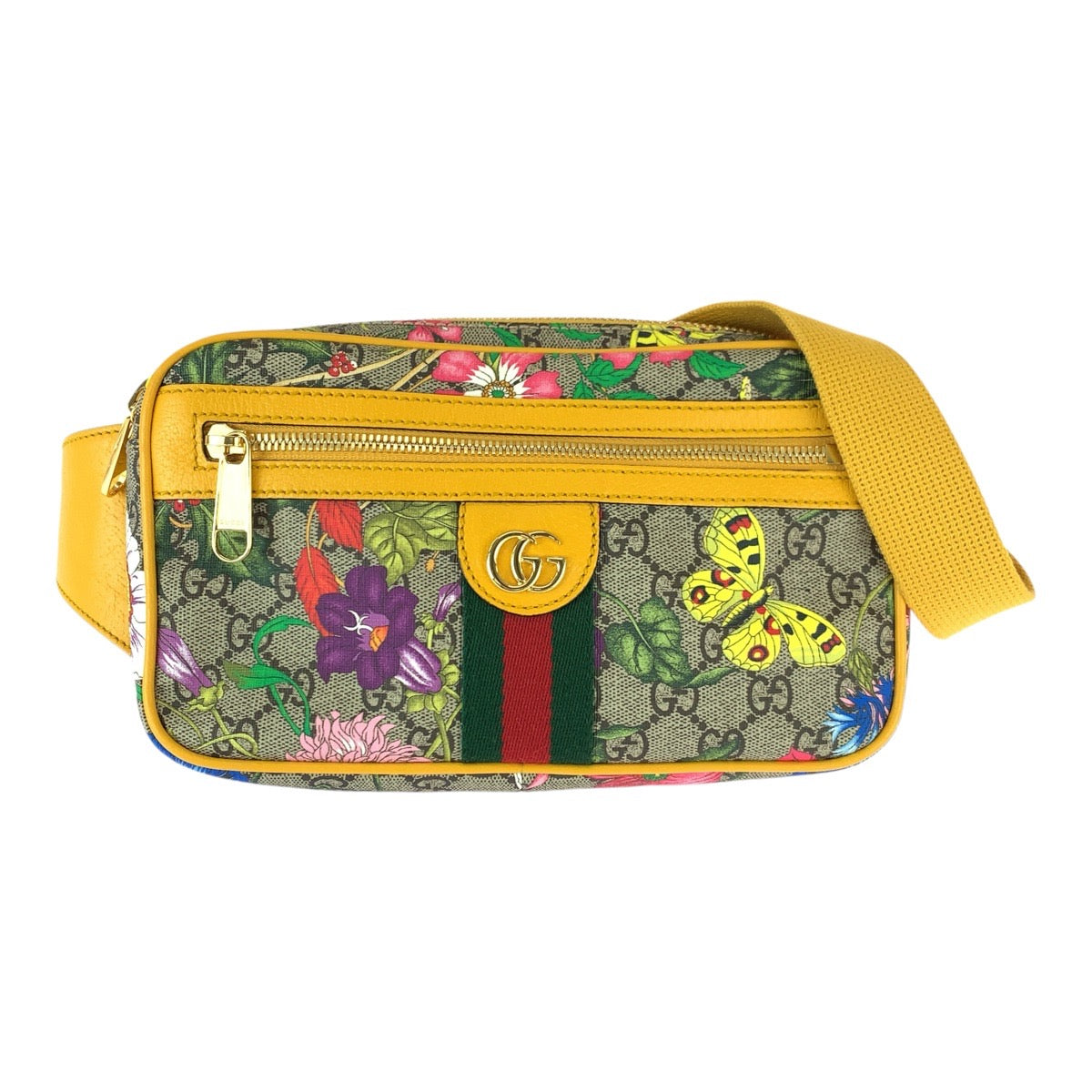 22910
GUCCI グッチ オフィディア フローラ 花 蝶 イエロー ベージュ ゴールド金具 GGスプリームキャンバス / レザー 574769 ボディバッグ ウエストバッグ バムバッグ レディース A80
