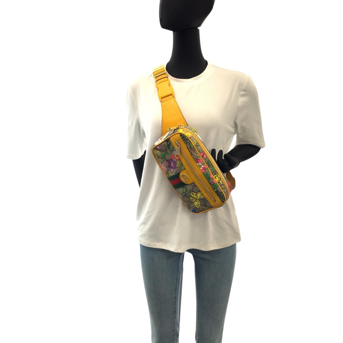 22910
GUCCI グッチ オフィディア フローラ 花 蝶 イエロー ベージュ ゴールド金具 GGスプリームキャンバス / レザー 574769 ボディバッグ ウエストバッグ バムバッグ レディース A80