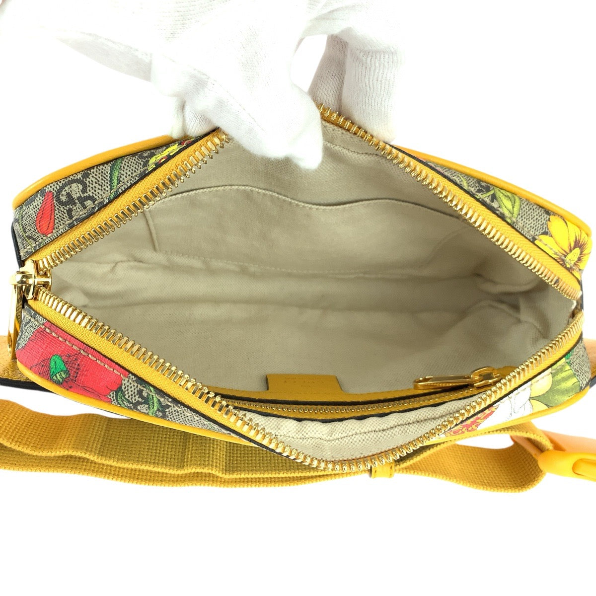 22910
GUCCI グッチ オフィディア フローラ 花 蝶 イエロー ベージュ ゴールド金具 GGスプリームキャンバス / レザー 574769 ボディバッグ ウエストバッグ バムバッグ レディース A80