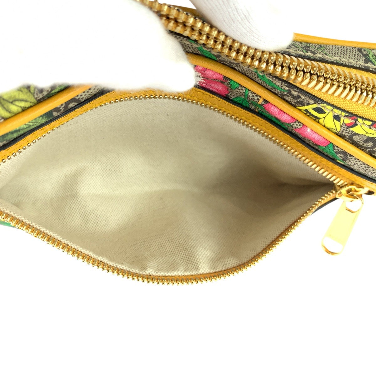 22910
GUCCI グッチ オフィディア フローラ 花 蝶 イエロー ベージュ ゴールド金具 GGスプリームキャンバス / レザー 574769 ボディバッグ ウエストバッグ バムバッグ レディース A80