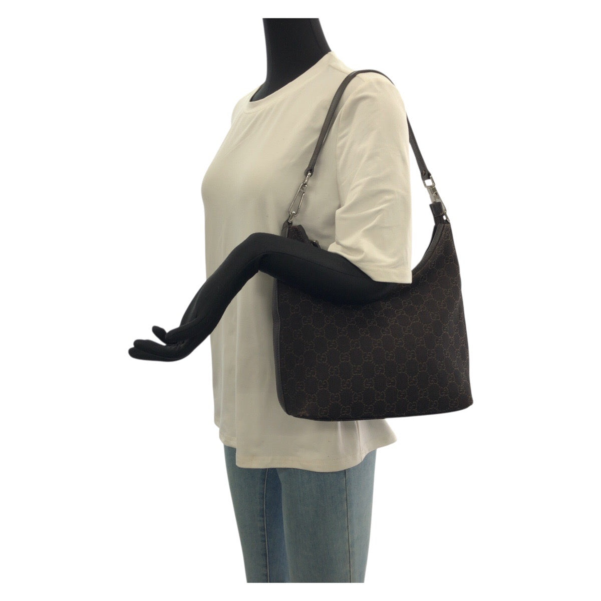 22912
GUCCI グッチ ホーボー ブラウン ダークブラウン シルバー金具 GGキャンバス / レザー 28335 ショルダーバッグ ワンショルダー レディース AB28