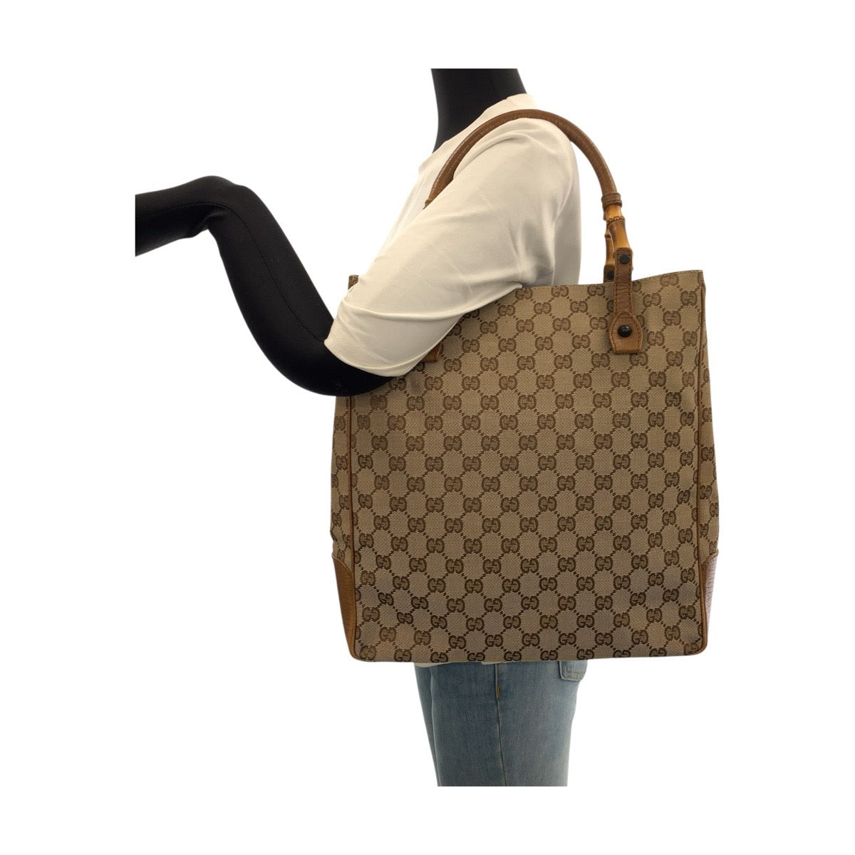 22915
GUCCI グッチ バンブー ベージュ キャメル GGキャンバス / レザー 112530 トートバッグ ショルダーバッグ レディース ABP35