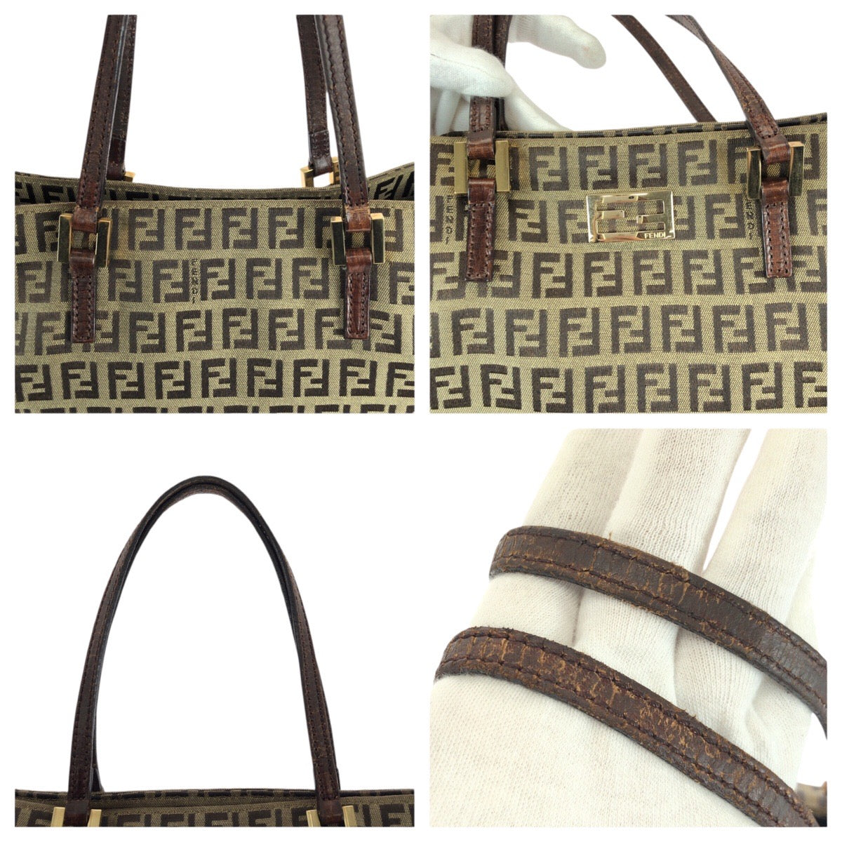22918
FENDI フェンディ ヴィンテージ ズッキーノ ベージュ ブラウン ゴールド金具 キャンバス / レザー 8BH132 ミニトートバッグ ハンドバッグ レディース ABP45