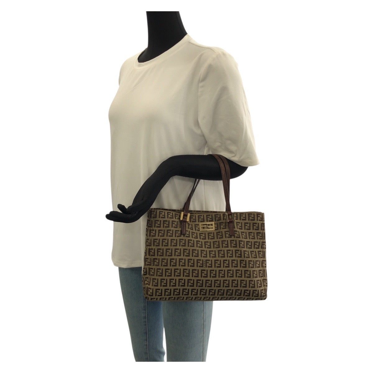 22918
FENDI フェンディ ヴィンテージ ズッキーノ ベージュ ブラウン ゴールド金具 キャンバス / レザー 8BH132 ミニトートバッグ ハンドバッグ レディース ABP45