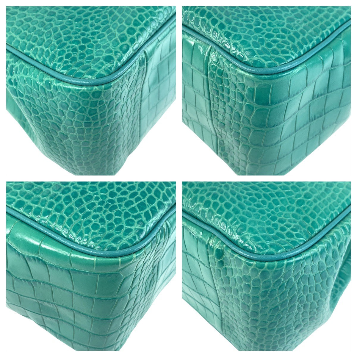 22919
Longchamp ロンシャン ロゾ 型押し エメラルドグリーン シルバー金具 レザー 1681158264 トートバッグ ハンドバッグ レディース A21