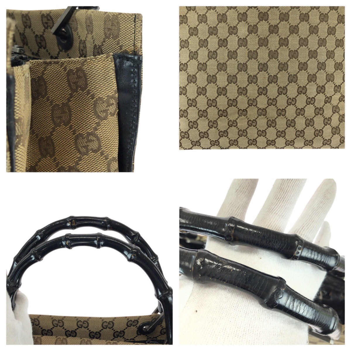 22921
GUCCI Bamboo Beige Brown Gunmetal Hardware GG Canvas 002 1010 Tote Bag Handbag Ladies ABP35