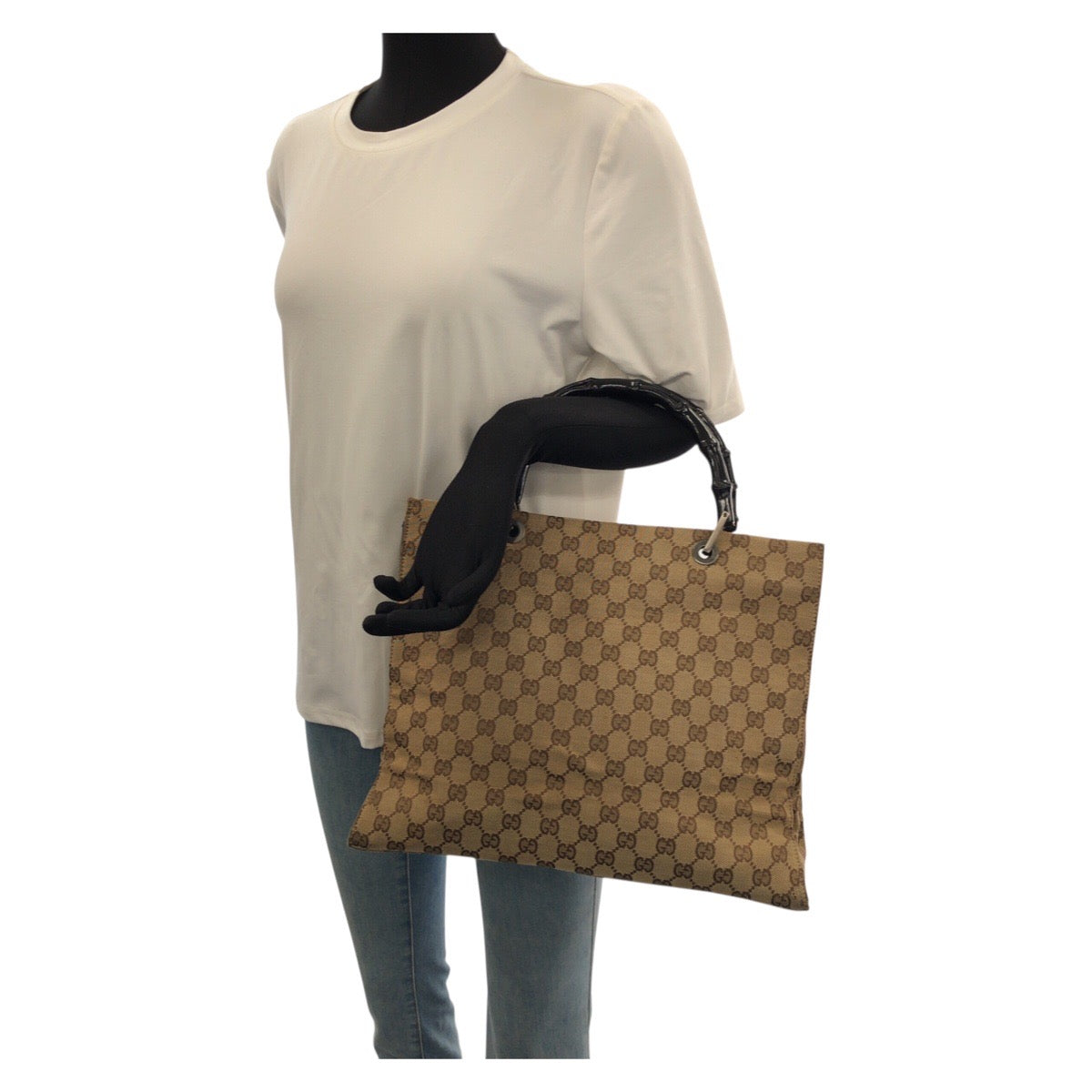 22921
GUCCI Bamboo Beige Brown Gunmetal Hardware GG Canvas 002 1010 Tote Bag Handbag Ladies ABP35