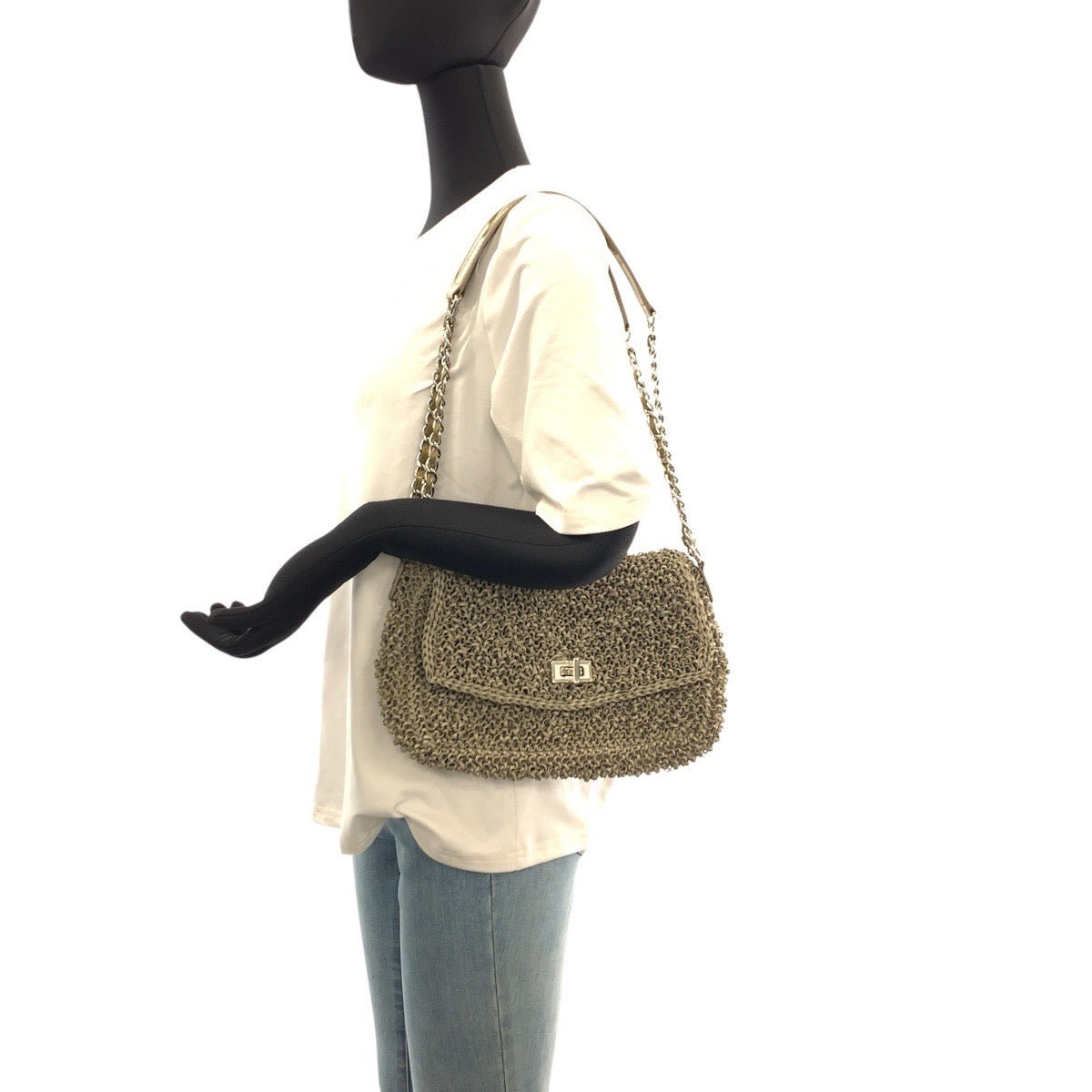 22923
ANTEPRIMA アンテプリマ ルケット カーキ ベージュ シルバー金具 PVC ショルダーバッグ レディース ABP16