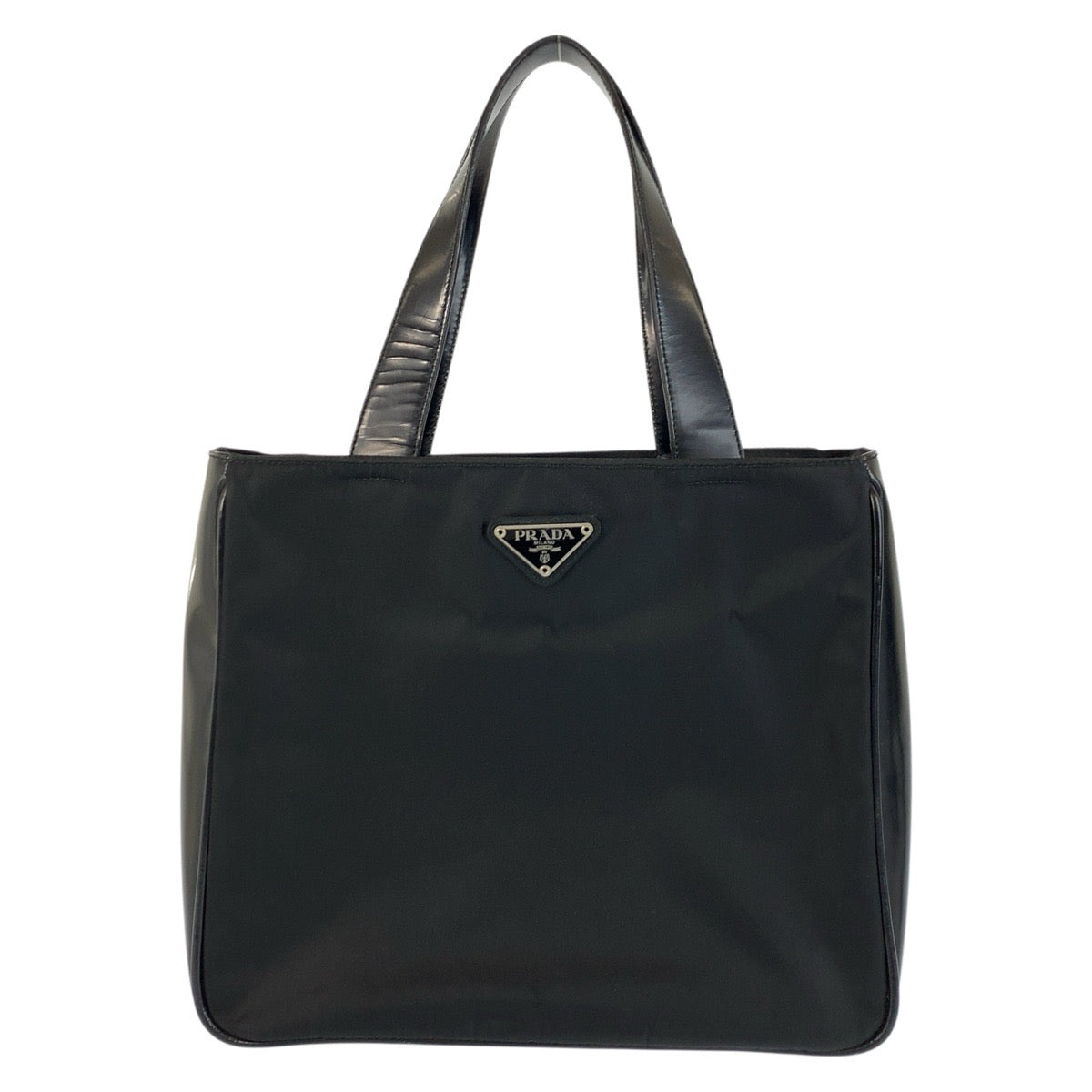 22924
PRADA Tessuto Triangle Logo Plate Black Silver Hardware Nylon / Leather Handbag Tote Bag Ladies ABP36