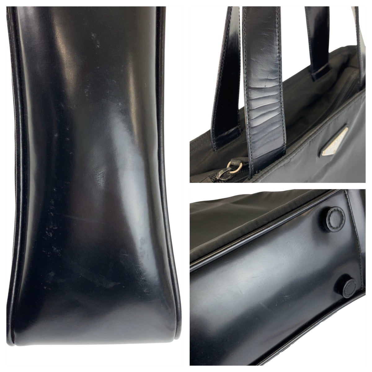 22924
PRADA Tessuto Triangle Logo Plate Black Silver Hardware Nylon / Leather Handbag Tote Bag Ladies ABP36