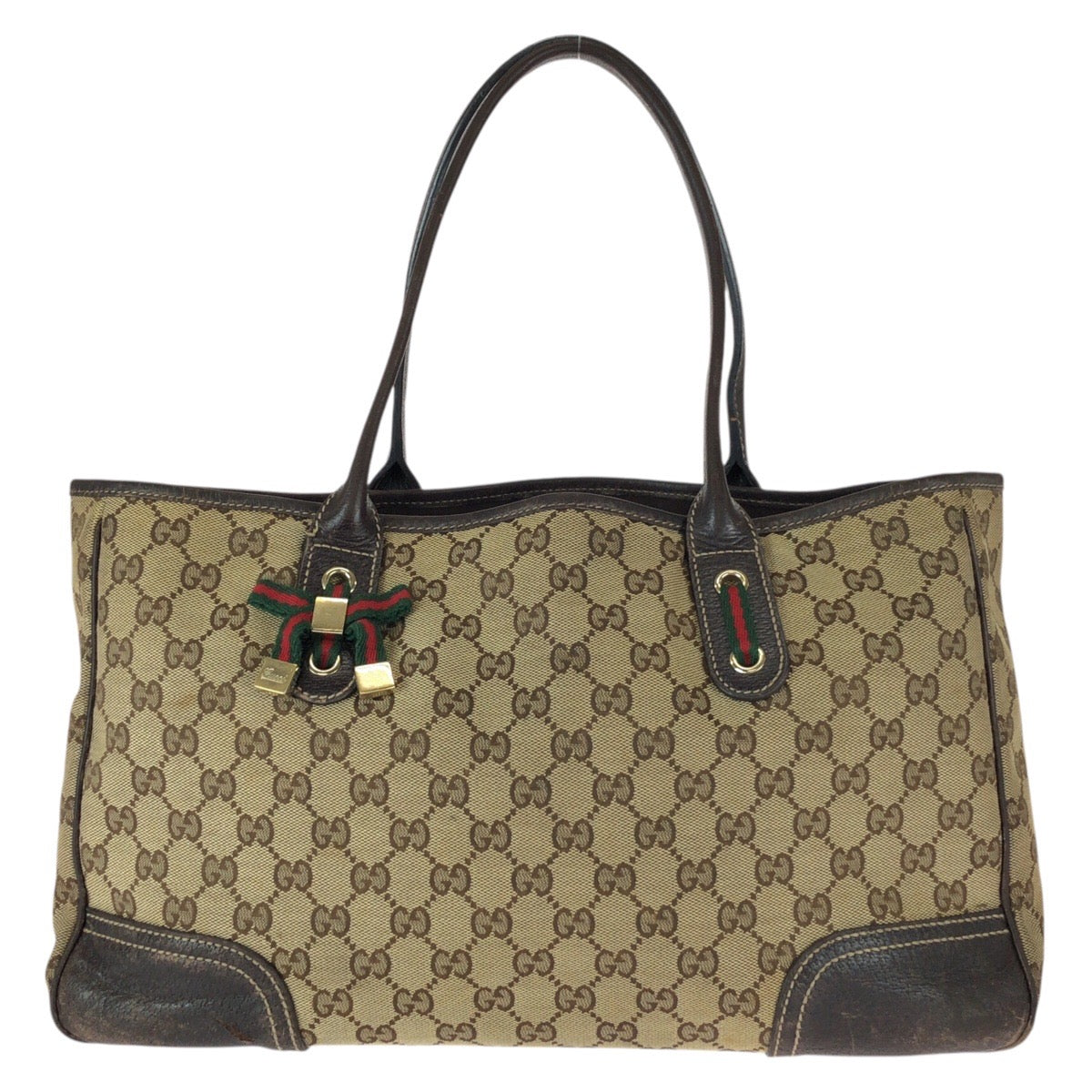 22926
GUCCI グッチ シェリーライン プリンシー ベージュ ブラウン ゴールド金具 GGキャンバス / レザー 163805 トートバッグ ハンドバッグ レディース AB23