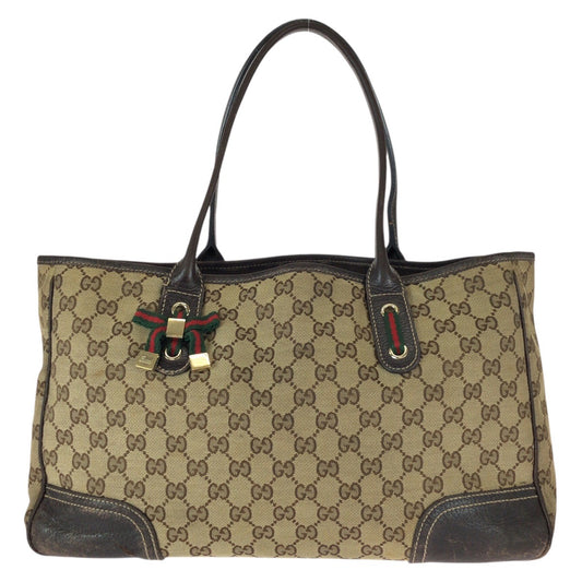 22926
GUCCI グッチ シェリーライン プリンシー ベージュ ブラウン ゴールド金具 GGキャンバス / レザー 163805 トートバッグ ハンドバッグ レディース AB23