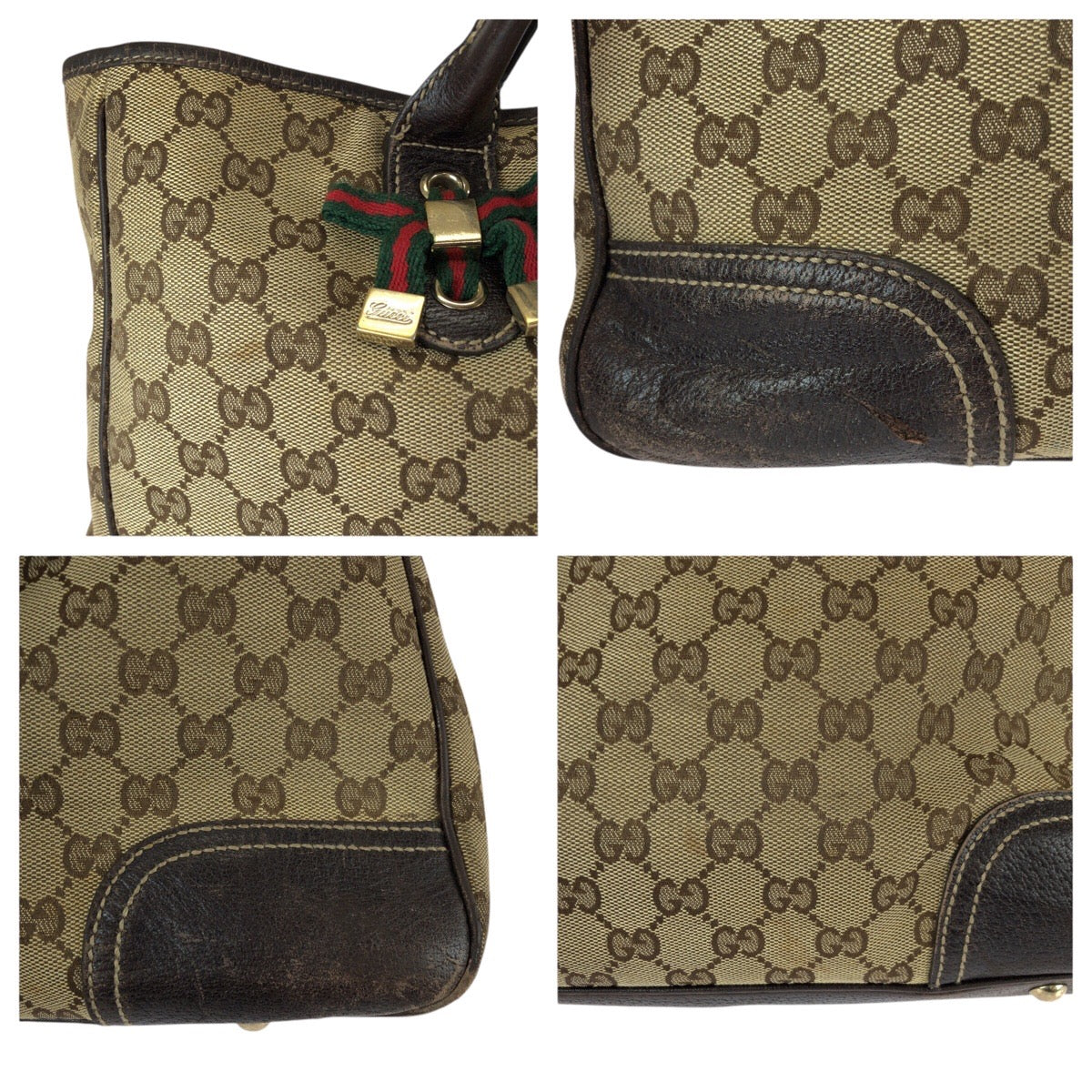 22926
GUCCI グッチ シェリーライン プリンシー ベージュ ブラウン ゴールド金具 GGキャンバス / レザー 163805 トートバッグ ハンドバッグ レディース AB23