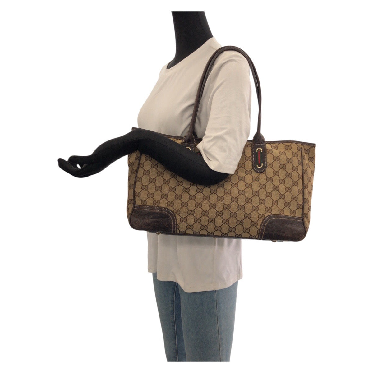 22926
GUCCI グッチ シェリーライン プリンシー ベージュ ブラウン ゴールド金具 GGキャンバス / レザー 163805 トートバッグ ハンドバッグ レディース AB23