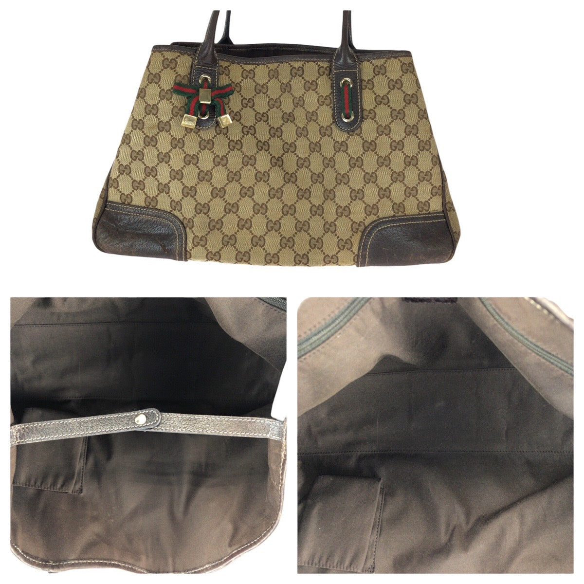 22926
GUCCI グッチ シェリーライン プリンシー ベージュ ブラウン ゴールド金具 GGキャンバス / レザー 163805 トートバッグ ハンドバッグ レディース AB23