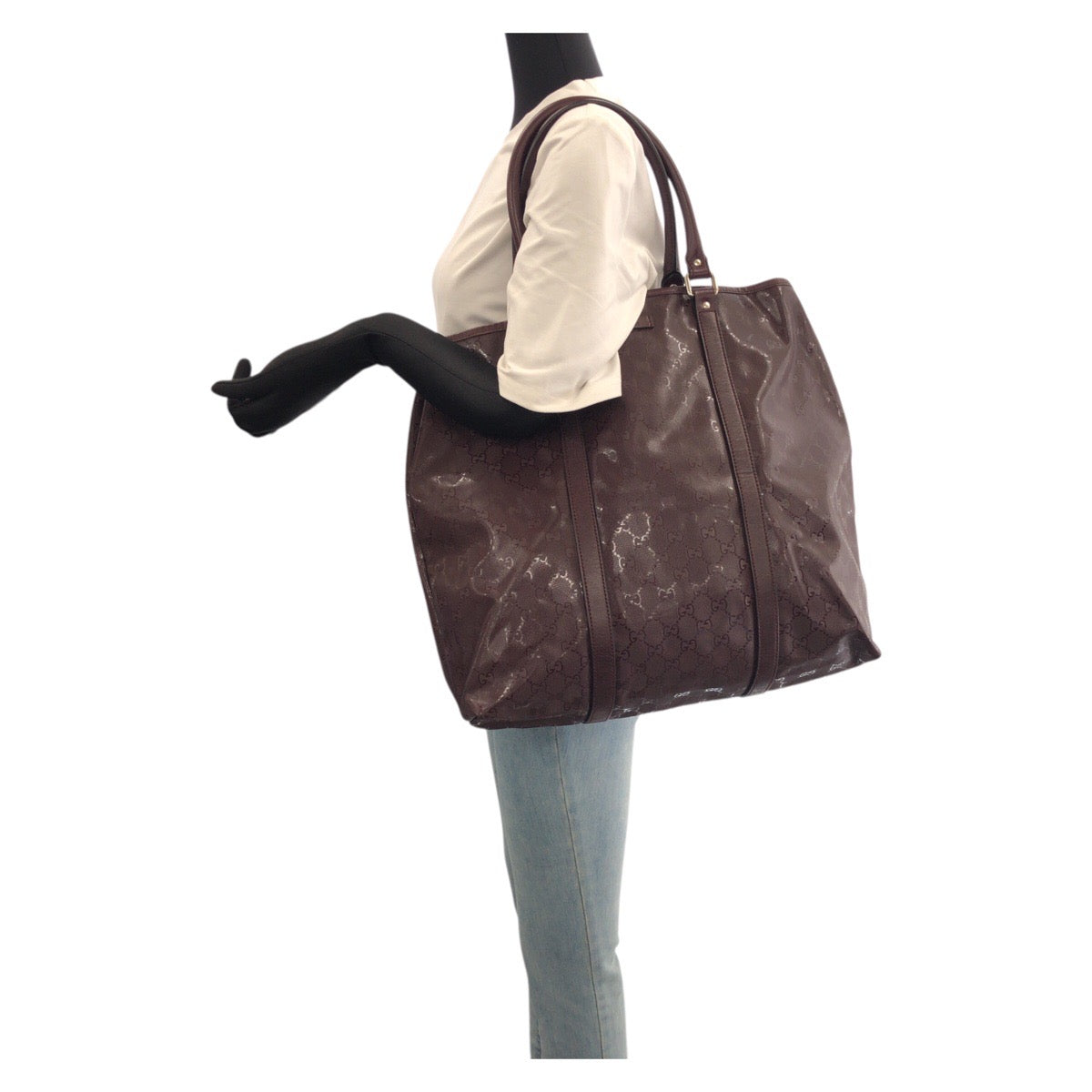 22929
GUCCI グッチ GGインプリメ ワインレッド ボルドー シルバー金具 PVC / レザー 223668 トートバッグ ショルダーバッグ レディース ABP45