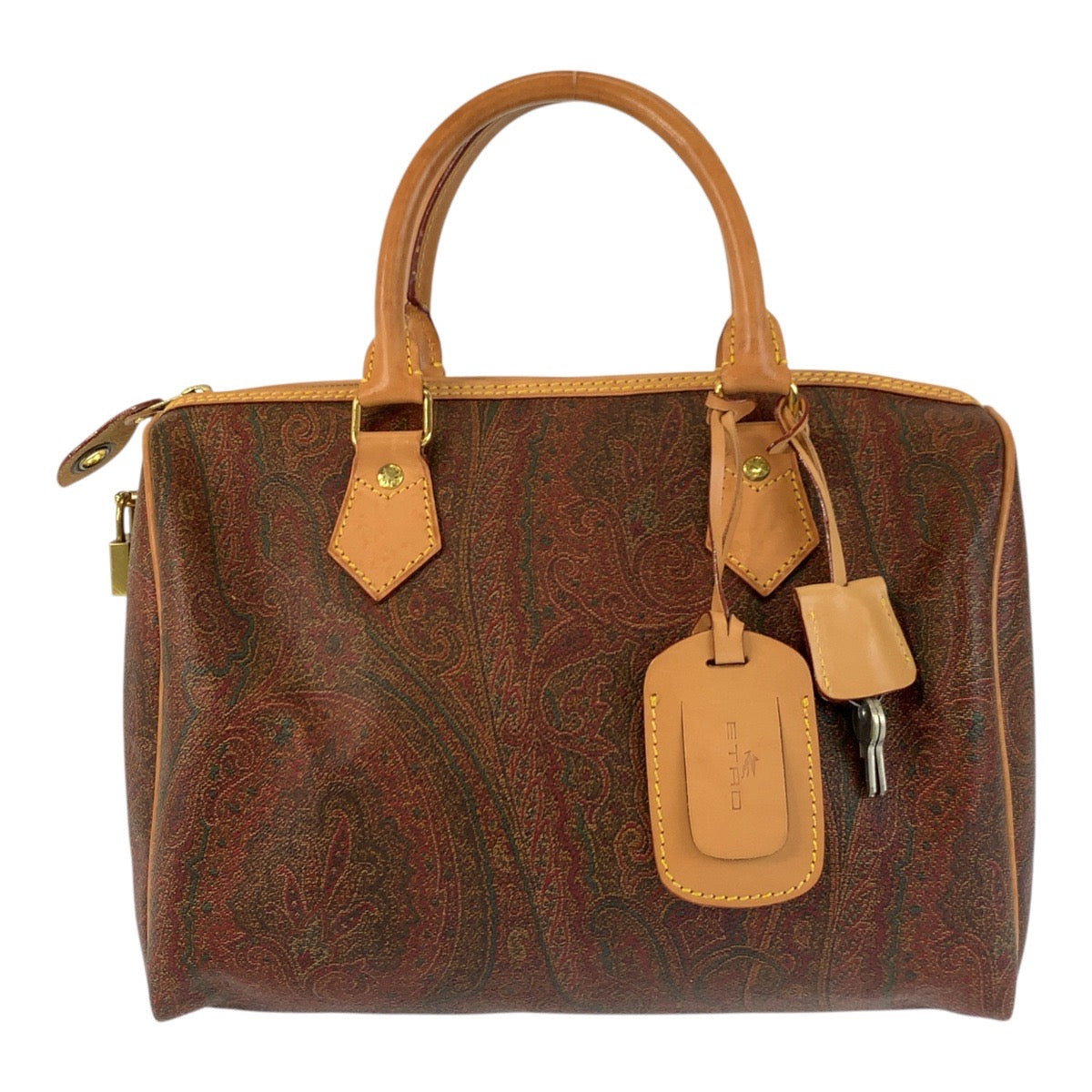 22930
ETRO Paisley Pattern Brown Bordeaux Gold Hardware PVC / Leather Handbag Mini Boston Bag Women's ABP21