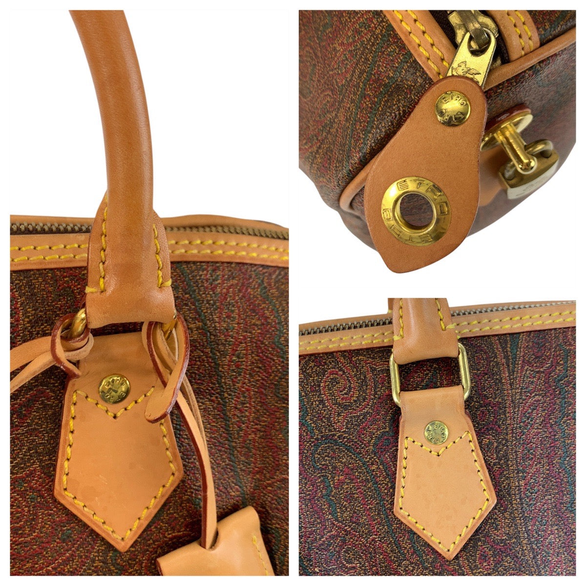 22930
ETRO Paisley Pattern Brown Bordeaux Gold Hardware PVC / Leather Handbag Mini Boston Bag Women's ABP21