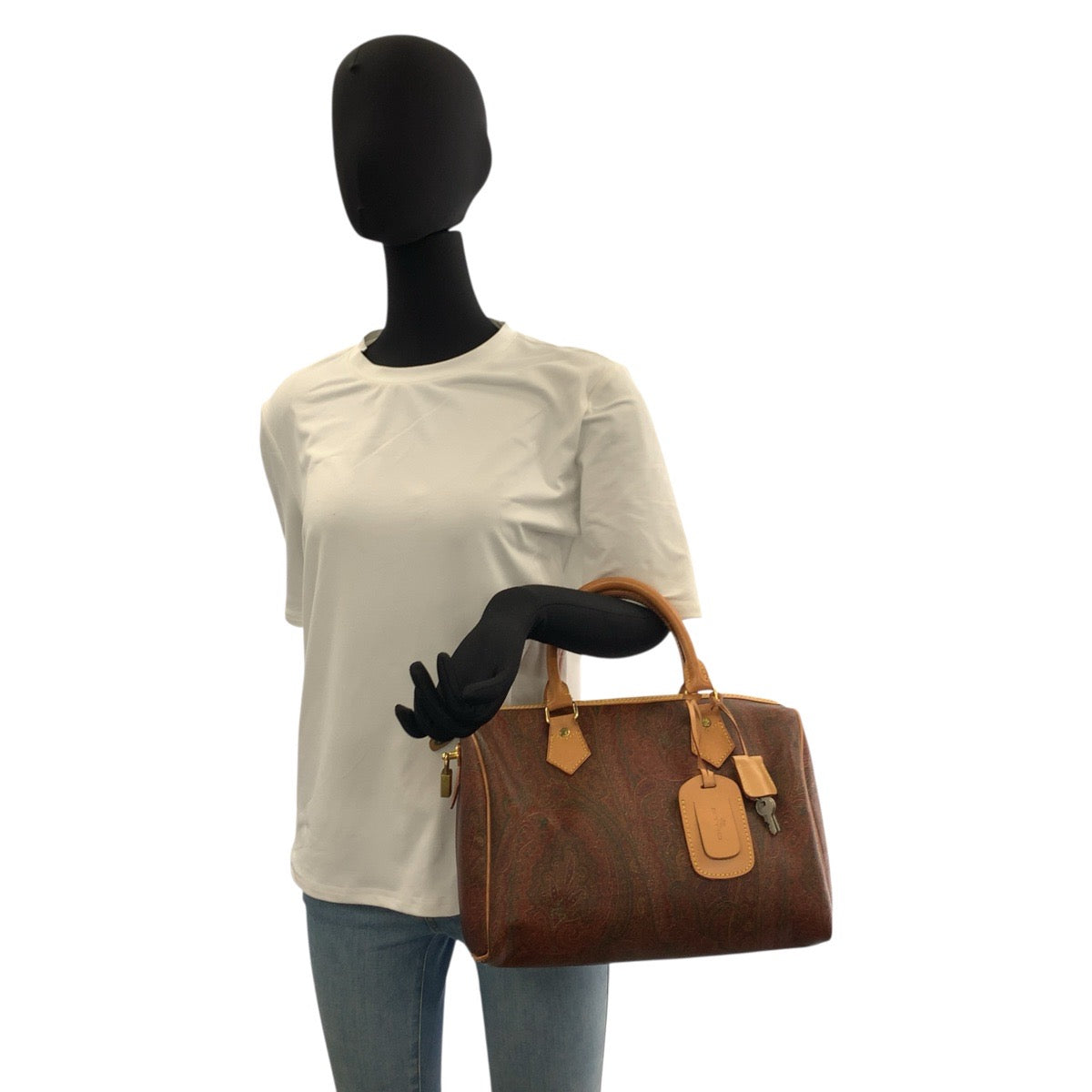 22930
ETRO Paisley Pattern Brown Bordeaux Gold Hardware PVC / Leather Handbag Mini Boston Bag Women's ABP21
