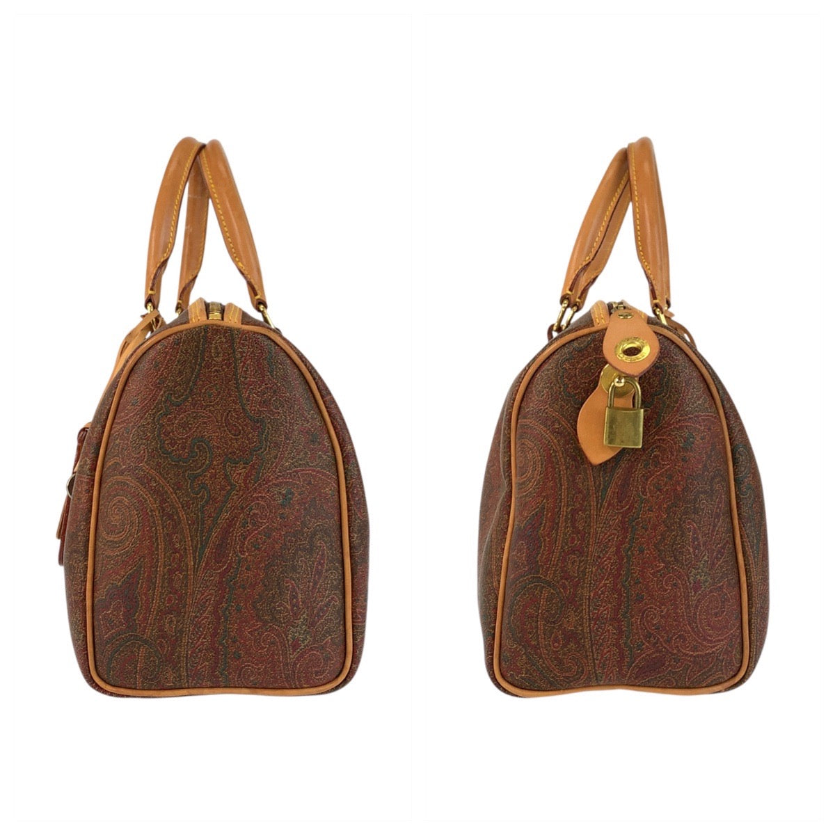 22930
ETRO Paisley Pattern Brown Bordeaux Gold Hardware PVC / Leather Handbag Mini Boston Bag Women's ABP21