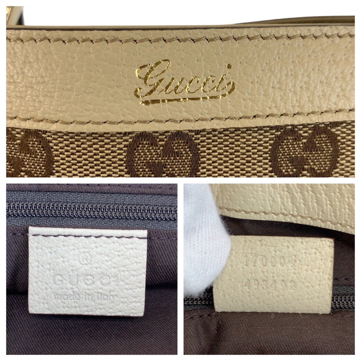 22931
GUCCI Beige Gold Hardware GG Canvas / Leather 170004 Tote Bag Handbag Women's ABP56
