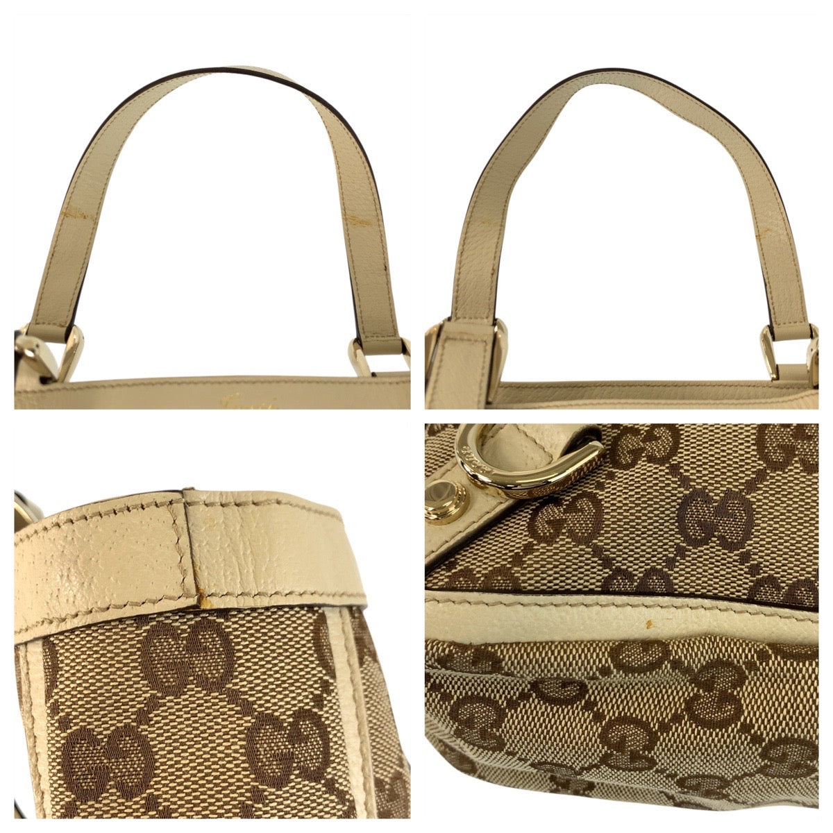 22931
GUCCI Beige Gold Hardware GG Canvas / Leather 170004 Tote Bag Handbag Women's ABP56
