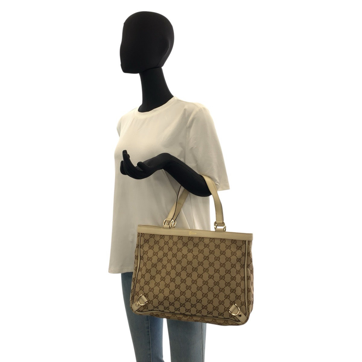 22931
GUCCI Beige Gold Hardware GG Canvas / Leather 170004 Tote Bag Handbag Women's ABP56