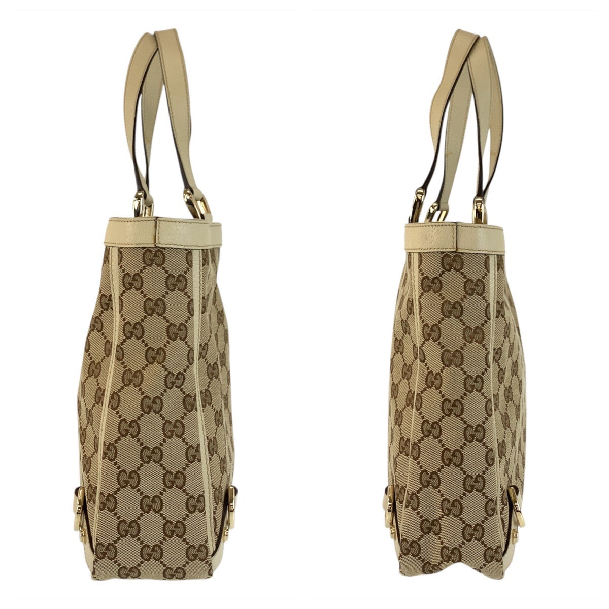 22931
GUCCI Beige Gold Hardware GG Canvas / Leather 170004 Tote Bag Handbag Women's ABP56