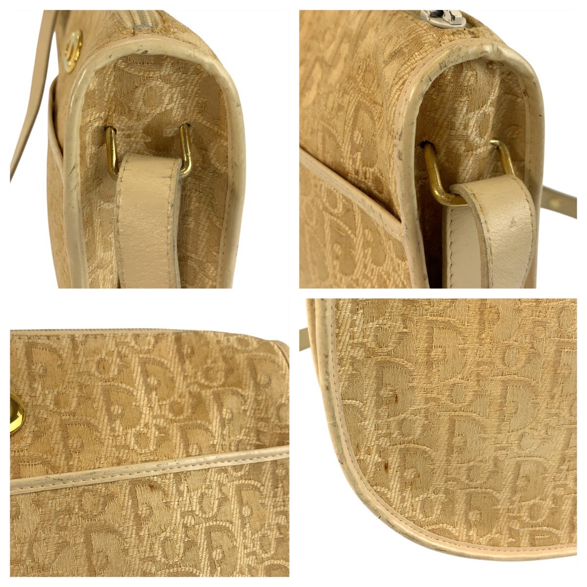 22934
Christian Dior クリスチャンディオール トロッター ベージュ ゴールド金具 キャンバス / レザー ショルダーバッグ ポシェット レディース AB35