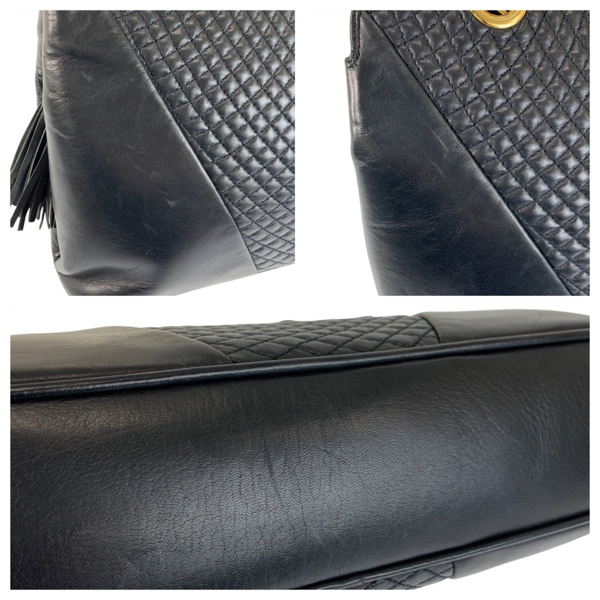 22935
BALLY バリー キルティング ネイビー ゴールド金具 レザー ショルダーバッグ レディース ABP21