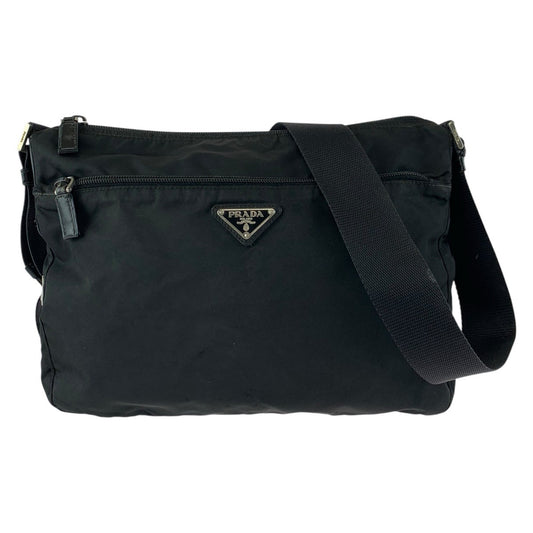 22946
PRADA プラダ テスート 三角ロゴプレート ブラック 黒 シルバー金具 ナイロン / レザー ショルダーバッグ ポシェット レディース AB28