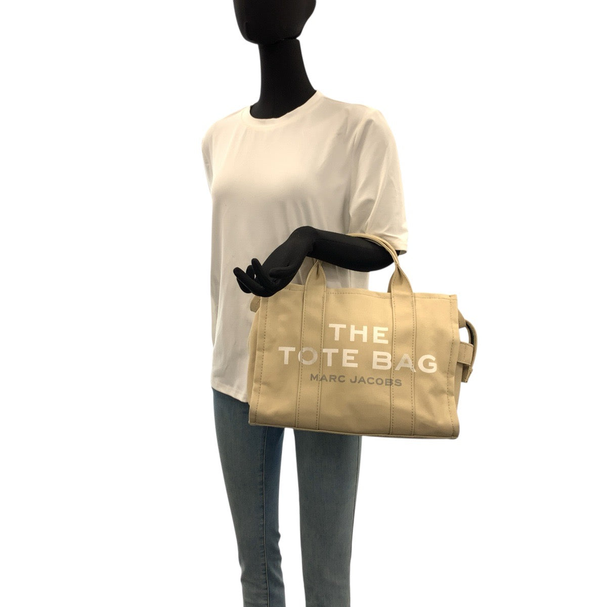 22948
MARC JACOBS マークジェイコブス THE TOTE BAG ベージュ ブラック シルバー金具 キャンバス トートバッグ ショルダーバッグ 2way レディース ABP16