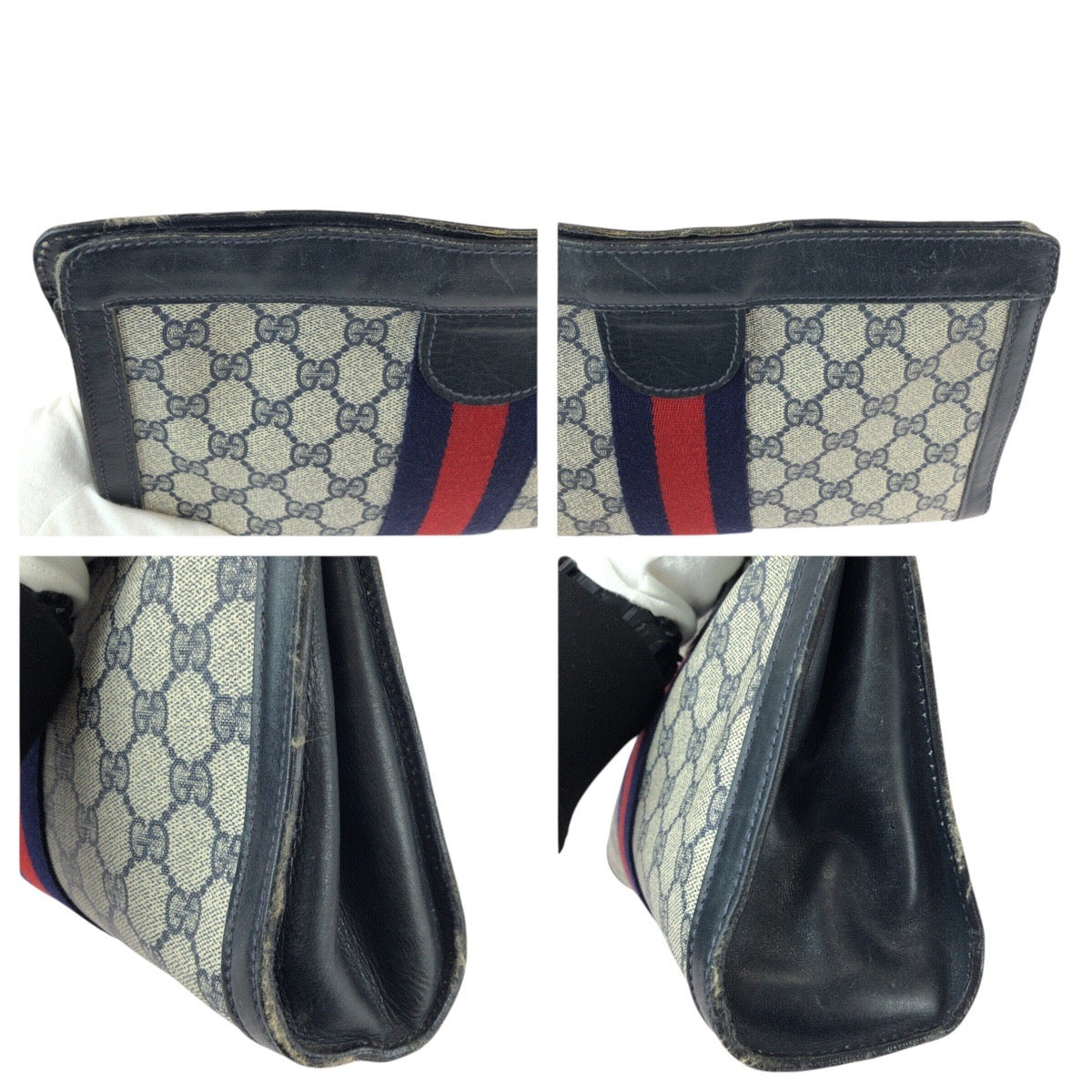 22951
GUCCI グッチ ヴィンテージ オールドグッチ シェリーライン ネイビー レッド GGスプリームキャンバス / レザー クラッチバッグ セカンドバッグ メンズ B21